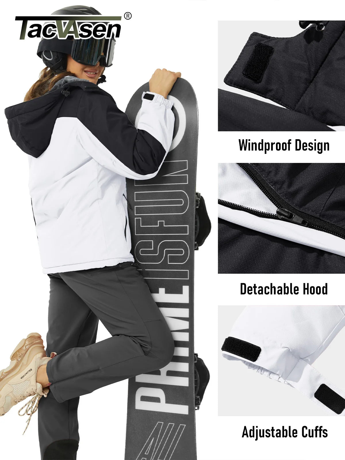 TACVASEN Winter Waterproof Ski Snowboard Jacket Womens Thermal Heavy Fleece Jackets Casual Work Rain Coat Windbreaker Parka