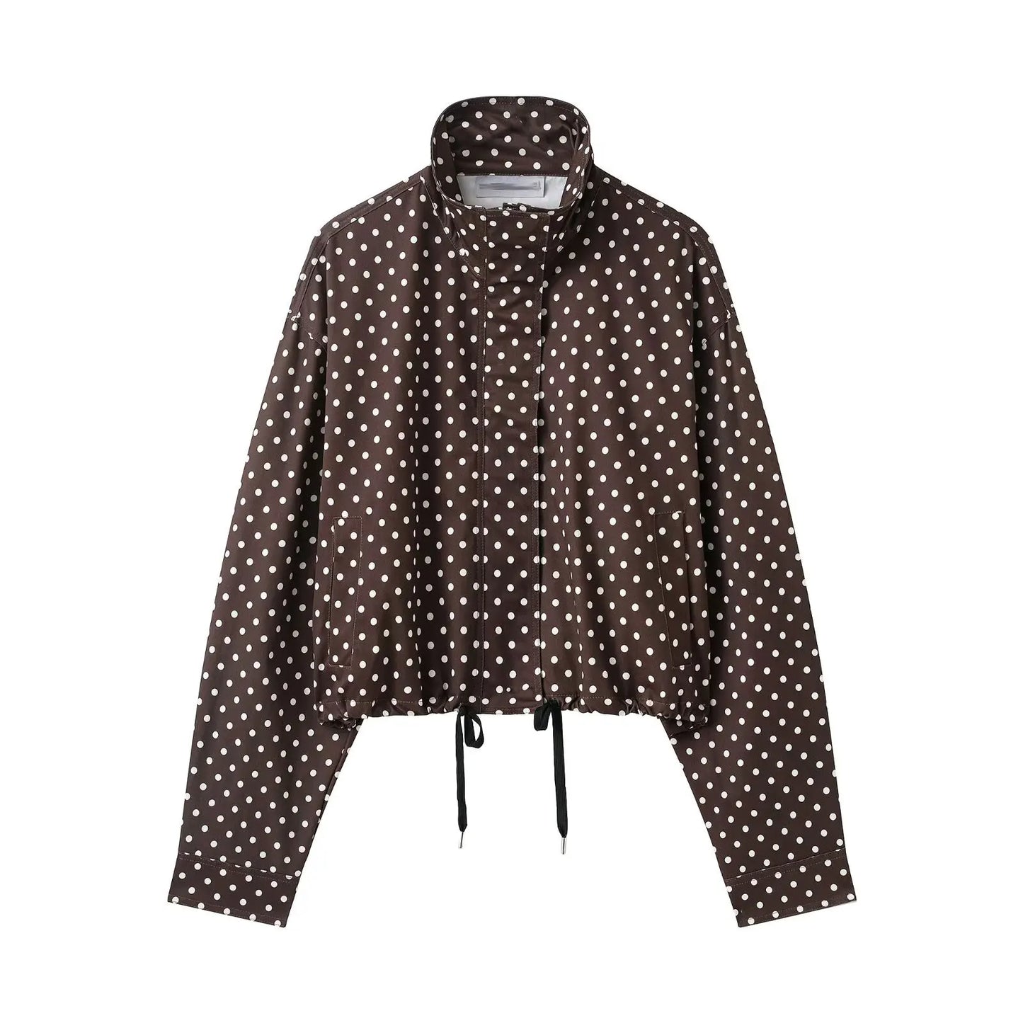 HH Women Elegant Fashion Polka Dot Pink Jacket Single Breasted High Collar Drawstring Coat Spring Lady Trend Street Outwear