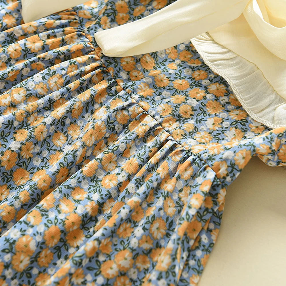 Casual Summer Kids Girls Dress Floral Kids Clothes Bow Patchwork Baby Girl Princess Dress New Flower Girl Dresses