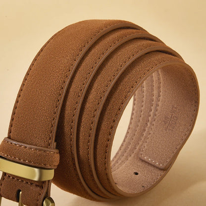 Luxury Suede Cowhide Leather Belt for Women, Vintage Style with Gold Buckle, 3.5cm Wide Waistband for Dresses & Jeans 2042