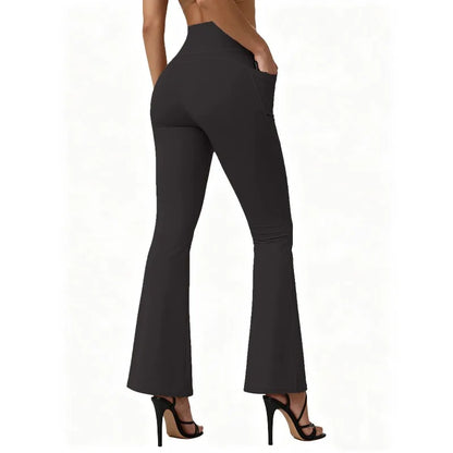 High Waisted Flared Yoga Leggings Women Butt Lifting with Pocket Design Wide Leg Leggings Running Tights Plus Size Gym Pants