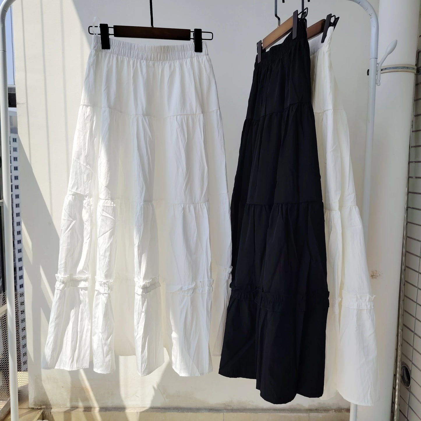Matching Chic lady's white skirt sweet girls cake skirt elastic waist a line mid length flare skirt