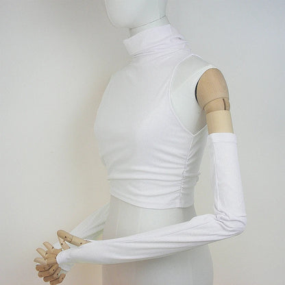 Woman Clothes Fall 2025 Tank Top Sleeve Cover Sleevless Side Pleats Turtleneck T-shirt  Sexy Ribbed Knitted Tops Y2k 2529