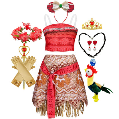 Girl Moana Vaiana Costume Children Princess Dress Summer Beach 2PCS Set Cosplay Clothing Christmas Carnival Halloween 2-12T