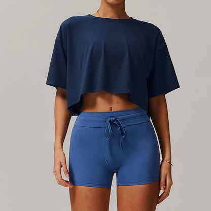 Cotton Women Short Sleeve Dance Running Clothes Yoga Fitness Crop Top  Navel Baring New Sport T-shirt Loose Gym Workout Shirts