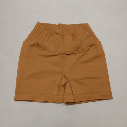 Women's sporty shorts with cross-waistband, yoga shorts, for gym workout, running, hip-enhancing,high-waisted yoga shorts.