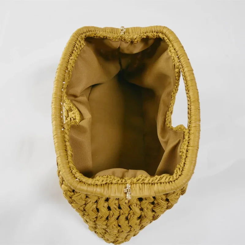 Elegant Ladies Chain Woven Handbag Straw Shoulder Bag Fashionable Raffia Crossbody Beach Bag Summer New Versatile Women's Bag