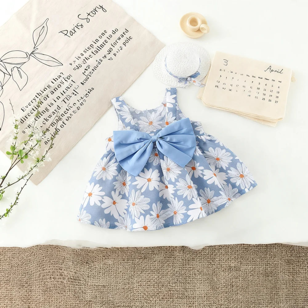 Baby Girl Dress Summer All-Over Daisy Print Spaghetti Strap Girl Dress Adorable Bow Beach Baby Dress Baby Girl Clothes