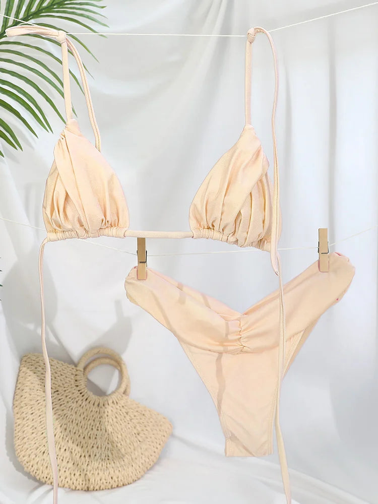 Zrtak Sexy Handwork Bikinis Small Ruffle Swimsuit 2025 Vintage Print Swimwear Women Bathing Suit Patchwork Bikini Set String