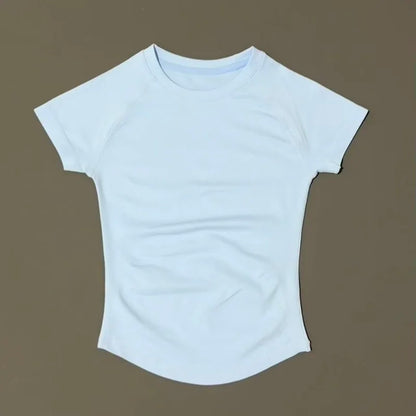HISTELLO Sports Short Sleeve Top Women Gym Yoga Top Workout Clothes Sports T Shirt Fitness Activewear Running Tight Tops