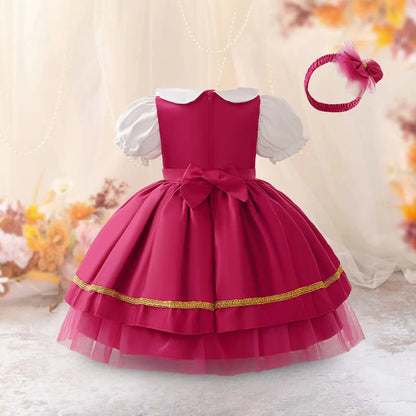 Ma Sha and Bear Toddler Girl Party Lolita Maid Dresses 2pcs Infant 1st Birthday Princess Dress Wedding Bridesmaids Kids Clothing
