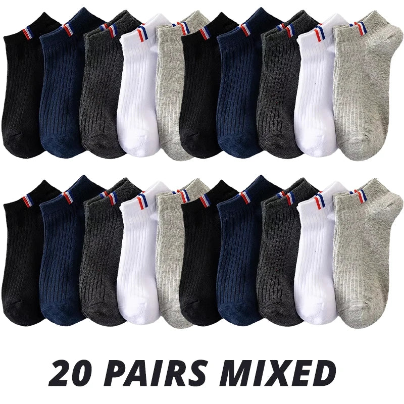 5/10/20 Pairs Of Thin Summer Blending Boat Socks Plain Color Mens Casual Socks Breathable Sweat Absorbing Calibration Socks