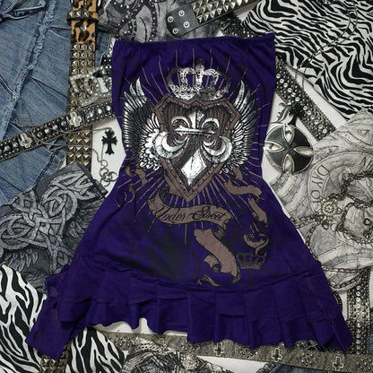 Aesthetic Y2k girl suspenders Top Y2k Clothes blue Gothic bow Slimming Bottom for Women dress Sexy Girls high street character