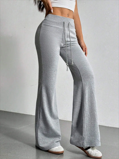 Spring and summer new solid color drawstring women's bell bottom pants for casual and fashionable wear
