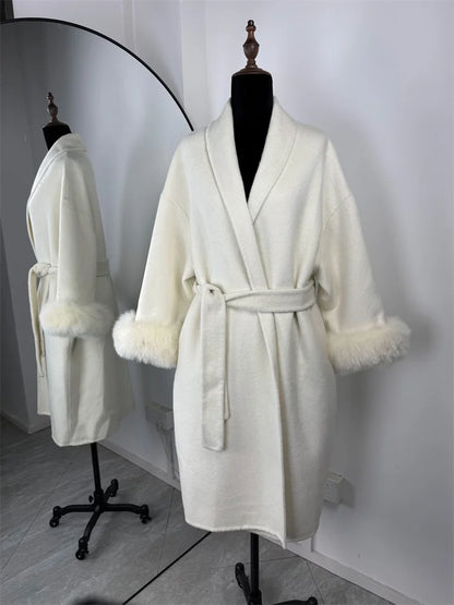 Tossy Fox Fur Wool Overcoat Women's Short Coat Office Lady Elegant Double-sided Woolen Coat 2025 New Cardigan Jackets Loose Wool