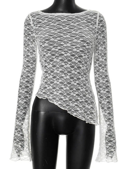 Women's Low-Cut Long Sleeve T-shirt Autumn Sexy Solid Color Streetwear Elegant Casual Slim Fit Versatile Female Tees