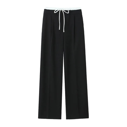 Willshela Women Fashion Solid Lace Up Side Zipper Straight Pants Vintage High Elastic Waist Female Chic Lady Trousers