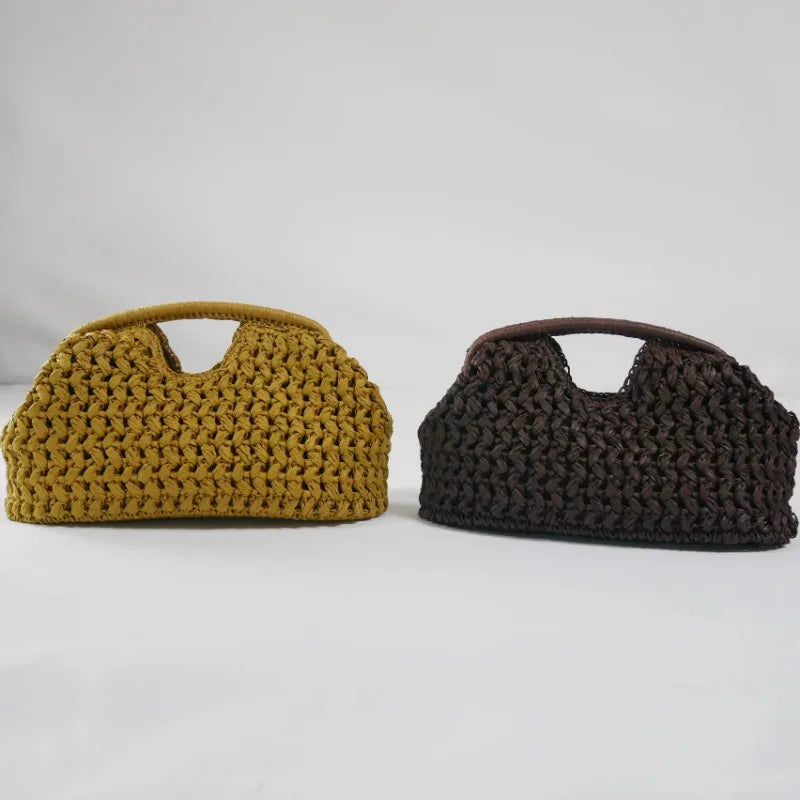 Elegant Ladies Chain Woven Handbag Straw Shoulder Bag Fashionable Raffia Crossbody Beach Bag Summer New Versatile Women's Bag