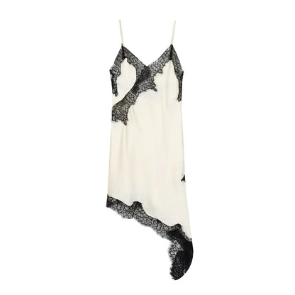 MUJER 2025 Lace Slip Dress Woman Black Backless Short Dresses for Women Asymmetric Party Women's Summer Dress Satin Sexy Dresses
