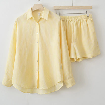 Women 2025 Summer Casual striped Blouse Shorts Sets