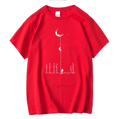 Summer Men's High Quality 100% Cotton Cool Funny Astronaut Print Casual Loose O-neck for Men T-shirt Male T-shirt Hip Hop Tee