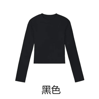 Cotton O Neck Long Sleeve Shirt Women Sexy Cropped Tops 2026 Autumn Black Casual Skinny Slim Basic Woman T Shirts White Clothing