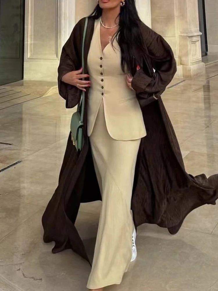 HH Women 2024 Fashion Summer Vest Skirt Sets Khaki V-Neck Sleeveless Pockets Waistcoats+High Waist Asymmetrical Skirt Suits