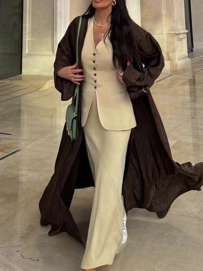 HH Women 2024 Fashion Summer Vest Skirt Sets Khaki V-Neck Sleeveless Pockets Waistcoats+High Waist Asymmetrical Skirt Suits