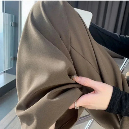 Elegant Wide Leg Pants Women Korean Style High Waist Black Baggy Pants Office Ladies Fashion Loose Suit Trousers Streetwear