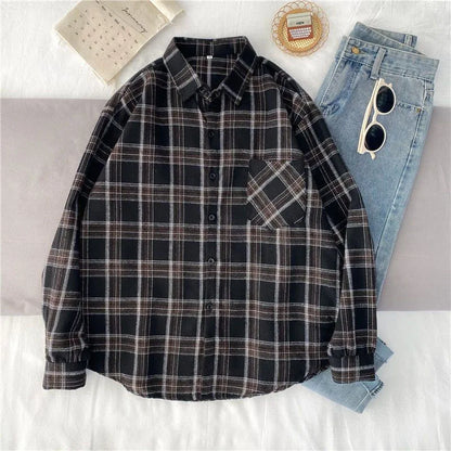 Xpqbb Vintage Women Plaid Shirts Autumn Long Sleeve Oversize Button Up Blouses Female Streetwear Loose Casual Shirts Femme Coat