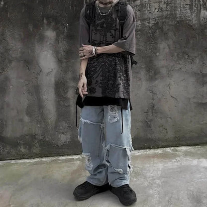 Men T-shirts 2026 Summer Streetwear High Street Gothic Skull Tshirt Loose Oversized Short-sleeved T shirt Dark Anime Men Y2k Top