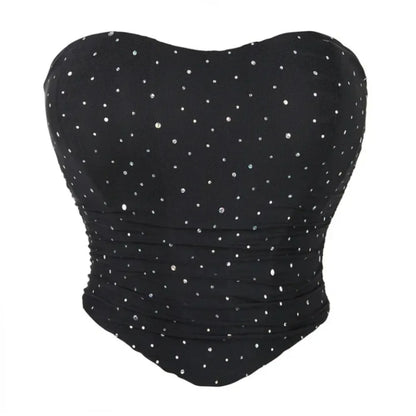 Summer Women Sexy Corset Crop Top Rhinestone Backless Lace Up Bustier Female Club Party Camisole Underwear