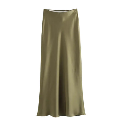 MUJER Woman 2026 Satin Skirt Women High Waist Long Skirts For Women Summer Black Midi Skirt Woman Office Elegant Women's Skirts