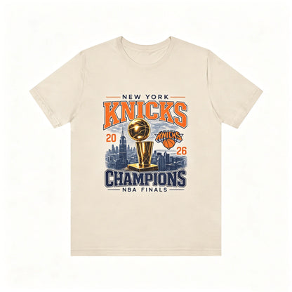 New York Knicks Champions Tee 2026 Finals Trophy City Skyline T-shirt 2026 Summer New Men's Women's Fashion Cotton T-shirt Y2K