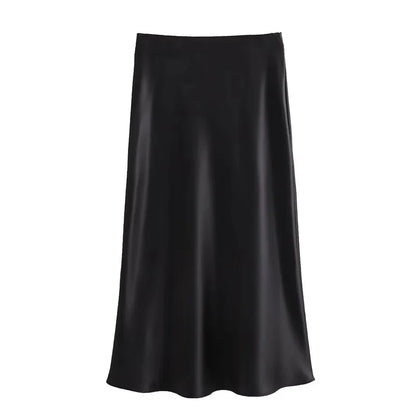 MUJER Woman 2026 Satin Skirt Women High Waist Long Skirts For Women Summer Black Midi Skirt Woman Office Elegant Women's Skirts
