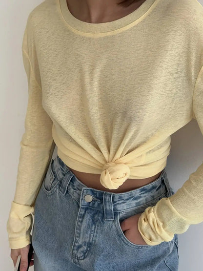 Hirsionsan 2025 Basic soft  T Shirts Women Summer autumn Long Sleeves Loose Bottom Tees Ladies Casual Knitted Soft Woman Tops