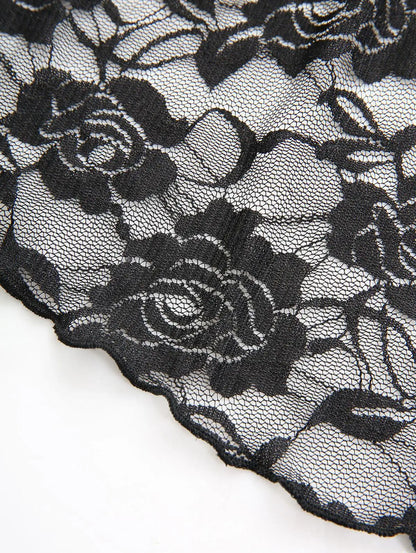 ROSEGAL Plus Size Flower Lace High Low Dress With Butterfly Zipper Belt Women Spring Summer Black Corset Party Dress Vestidos 5X