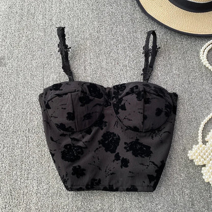 ITOOLIN Women Sweet Elastic Camis Underwear Padded Bra Spaghetti Cute Crop Tops Print Tank Tops For Women Summer 2024