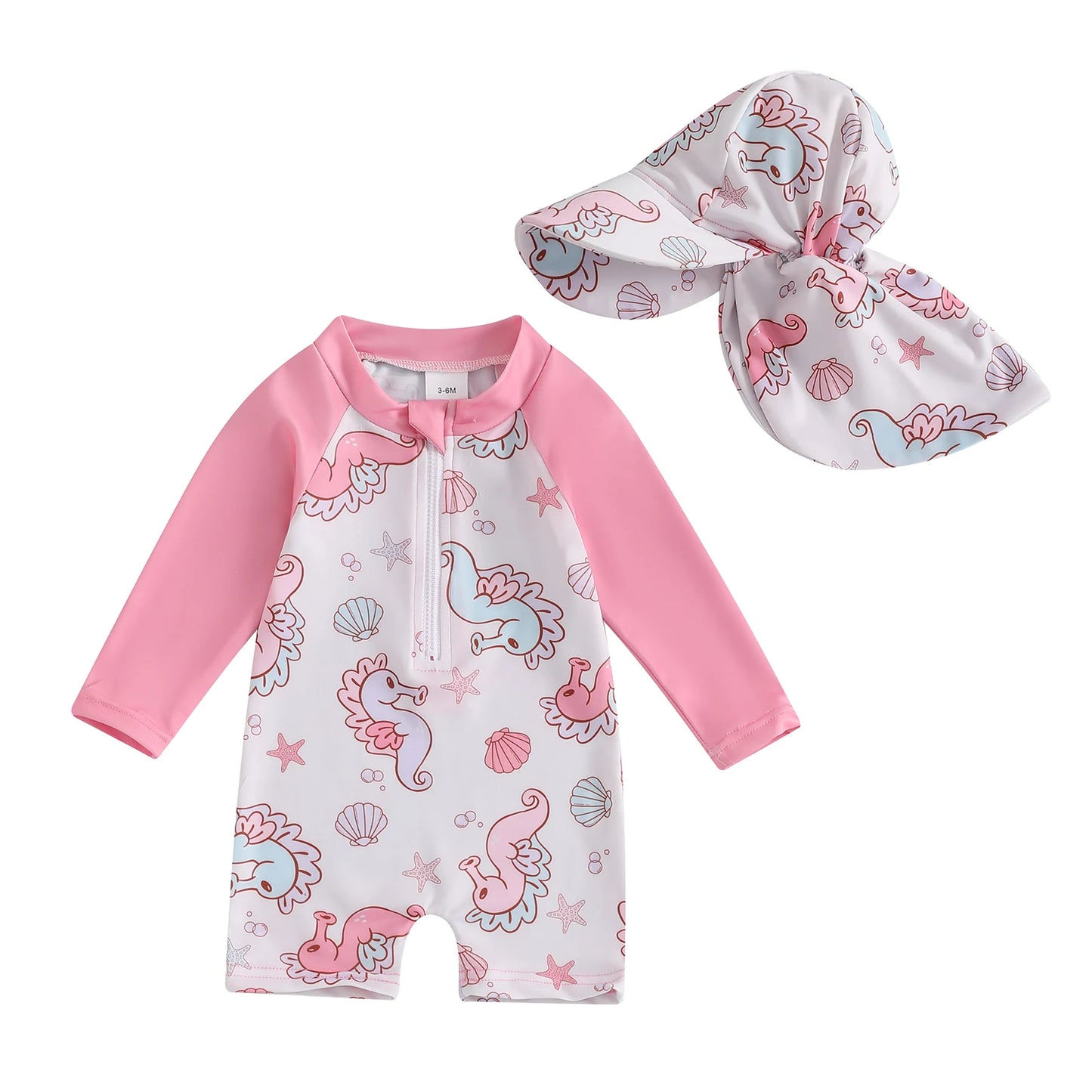 Toddler Girls Boys Beach Wear Kids Swimwear Summer Long Sleeve Floral/Tropical Print Zip Up Bathing Suits with Hat For Swimsuit