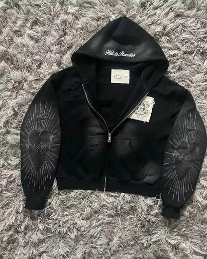 Korean Fashion Simple Gray Double Sided Oversized Zipper Hoodie Women Y2K New Harajuku Gothic Casual Joker Couple Sweatshirt