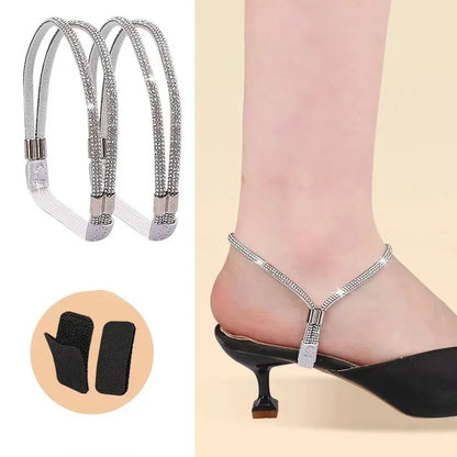 Rhinestone High Heels Shoes Band Anti-loose for Women Shoelaces Invisible Anti-drop Heel Straps Belt Drill Elastic Fixed Belts