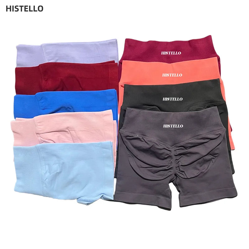 HISTELLO Sports Shorts Low Waist Seamless Scrunch Stretch Women Breathable Elastic Fitness Running Gym Yoga Workout Leggings
