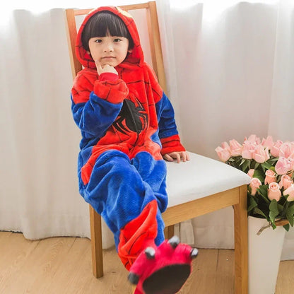 2025 Children's Pajamas Spiderman Cosplay Costume Nightgown Home Flanne Hooded Sleepwear Jumpsuit Pajamas for Spider Man Costume