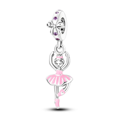 Fit Original Bracelet 925 Silver Ballet Girl Red High Heels Charms Pendants For Women Jewelry Making Gift