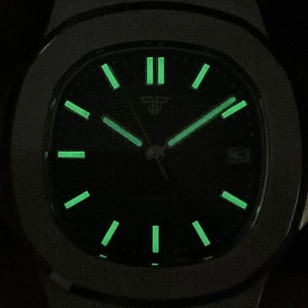 Simple Retro 40mm Square Sapphire Glass 100m Waterproof NH35A Automatic movement Dress WristWatch for Mens Green Luminous
