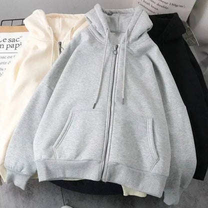 American Y2K New Hip Hop Trend Zipper Hoodie Women Street Casual Loose Joker Vintage Sweatshirt Unisex Fleece Padded Warm Hoodie