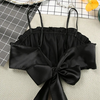 Silky Elegant Women 2 Piece Set Casual Sleeveless Ruffles Camisole+Shorts Matching Streetwear Casual Outfits