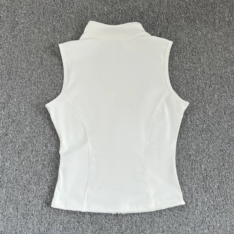 Women's Slim Fit Sport Sleeveless Top Quick Dry Elastic Stand Collar Yoga Fitness Clothing Summer Zipper