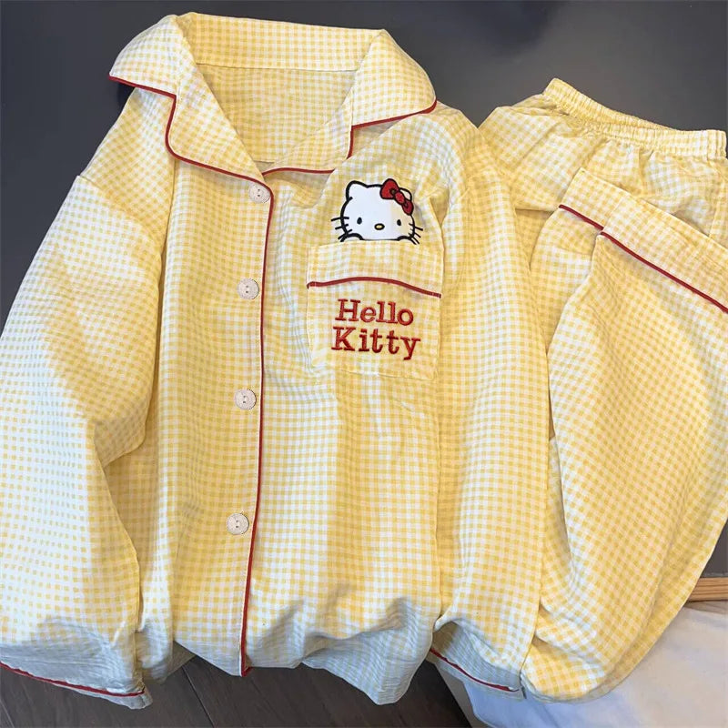 New Anime Sanrio Short Pajamas Hello Kitty Kuromi Kawaii Cartoon Loose Sleepwear Pajamas Sets Short Clothes Girl Birthday Gifts