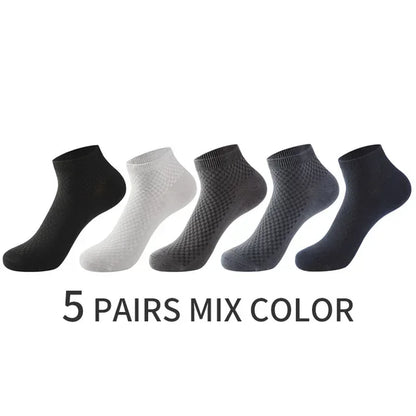 5 Pairs Men Bamboo Fiber Crew Socks Man High Quality Summer Winter Business Breathable Black Male Dress Ankle Socks Man